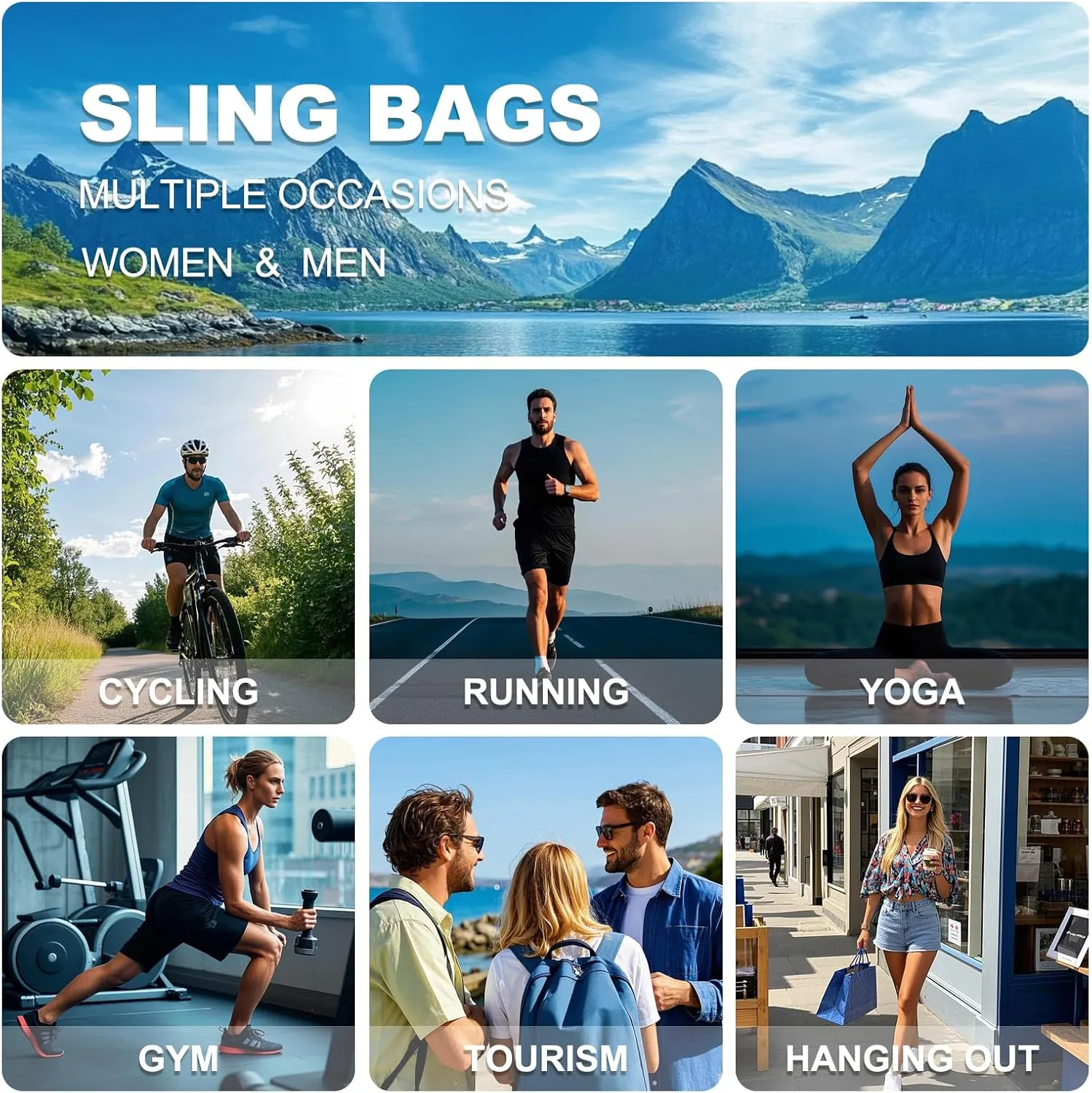 Small Sling Bag Crossbody Hiking Bag 9.36L Shoulder Bag with Headphone Jack, Man Women Crossbody Casual Backpack for Travel, Camping (Black)