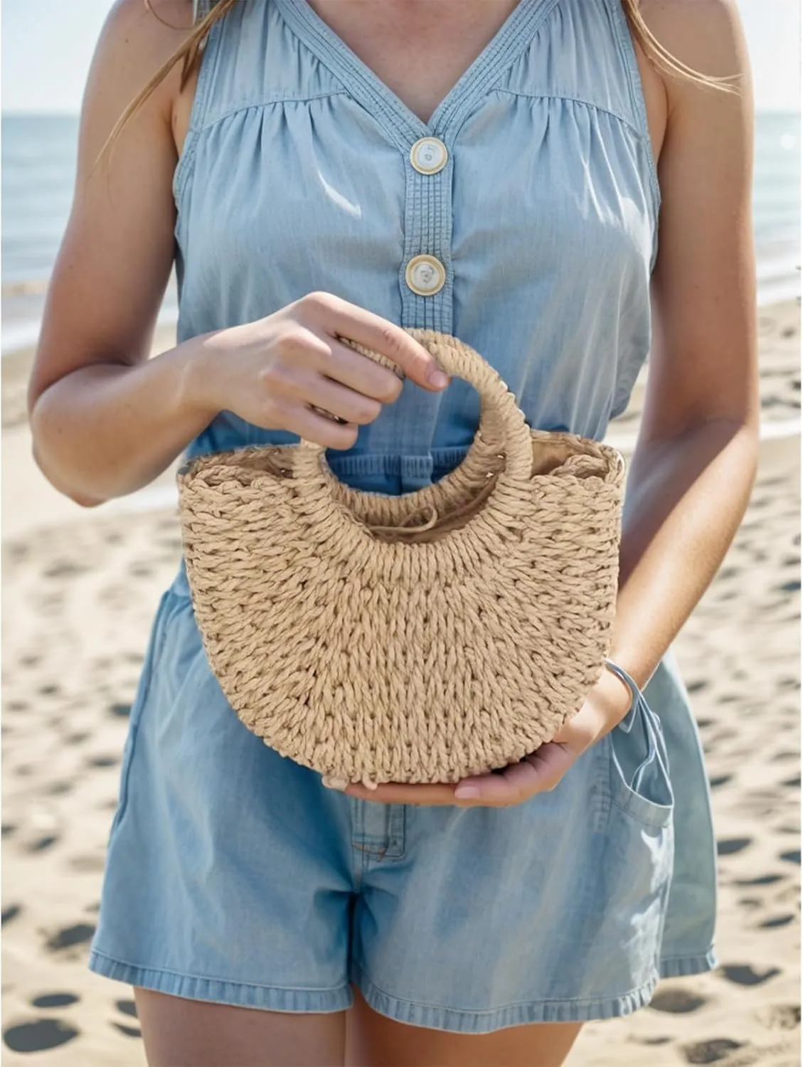 Small Straw Tote Bag for Women,Summer Beach Crossbody Shoulder Handbag,Hand-woven Rattan Clutch Purse for Vacation