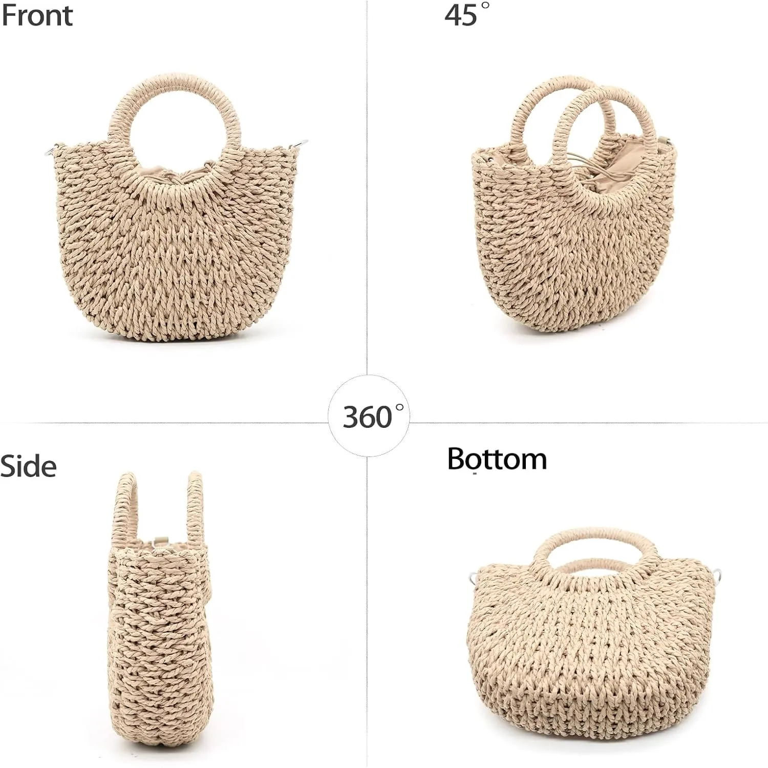 Small Straw Tote Bag for Women,Summer Beach Crossbody Shoulder Handbag,Hand-woven Rattan Clutch Purse for Vacation