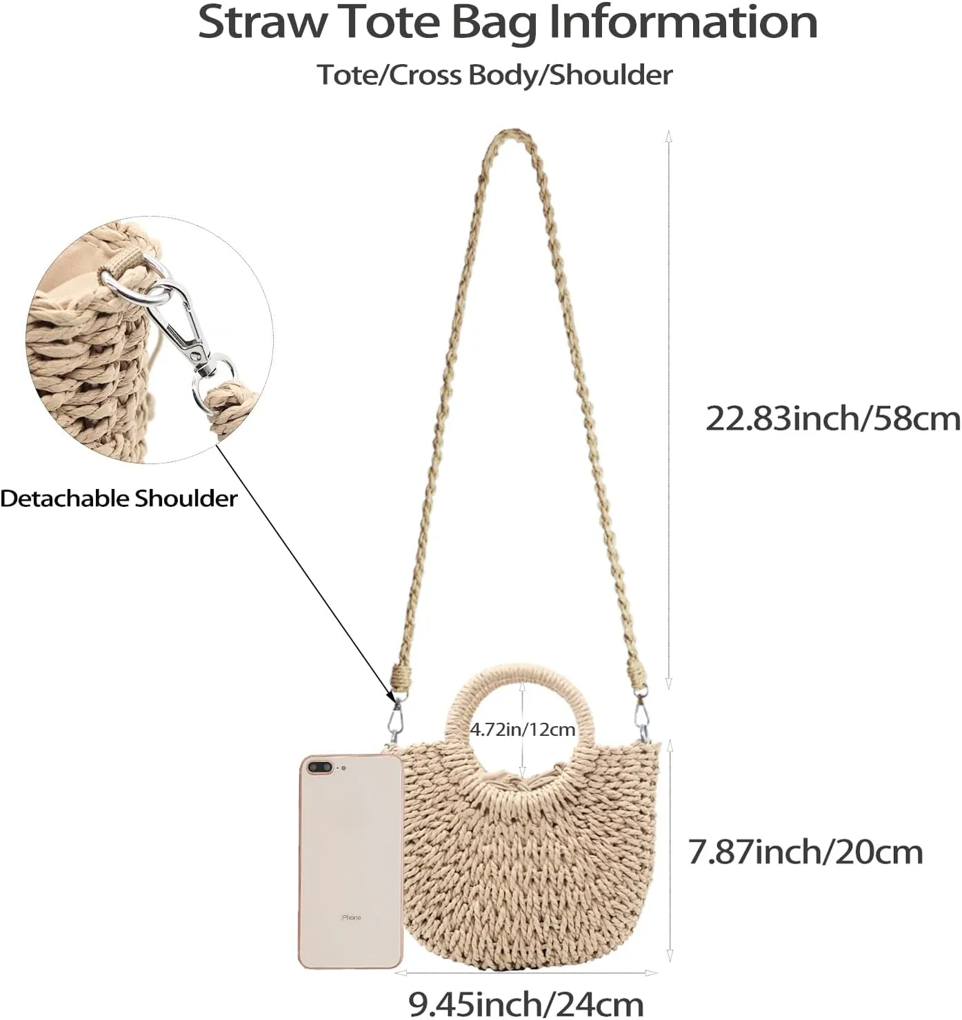 Small Straw Tote Bag for Women,Summer Beach Crossbody Shoulder Handbag,Hand-woven Rattan Clutch Purse for Vacation