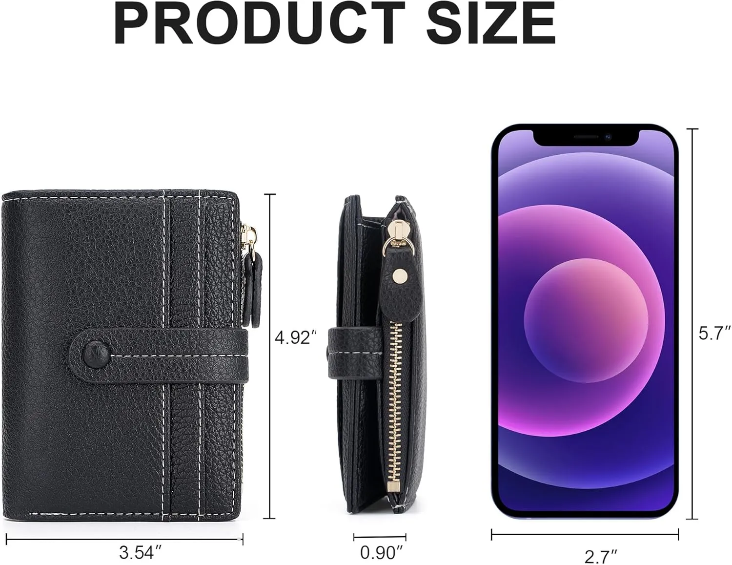 Small Wallet for Women,Leather Bifold Card Holder Ladies Wallets RFID Blocking Wallets Zipper Coin Pocket with ID Window Black