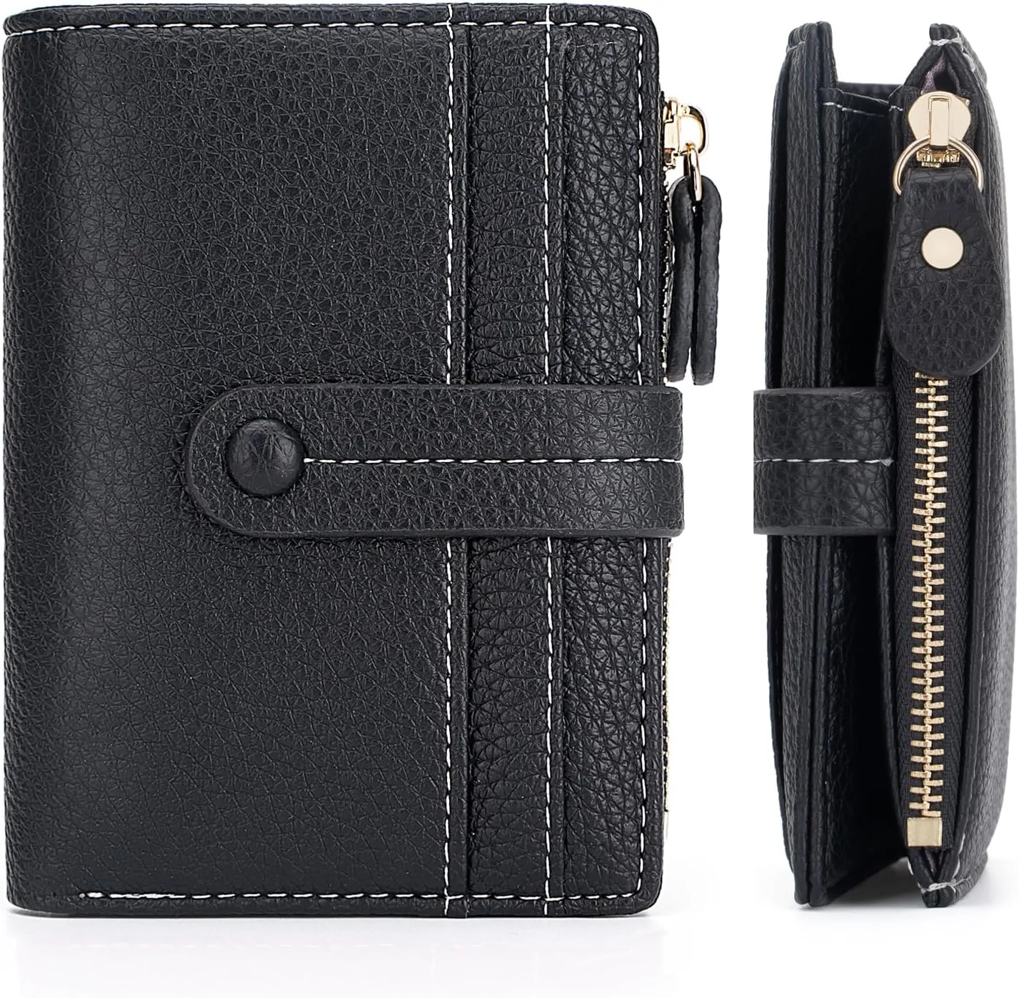 Small Wallet for Women,Leather Bifold Card Holder Ladies Wallets RFID Blocking Wallets Zipper Coin Pocket with ID Window Black
