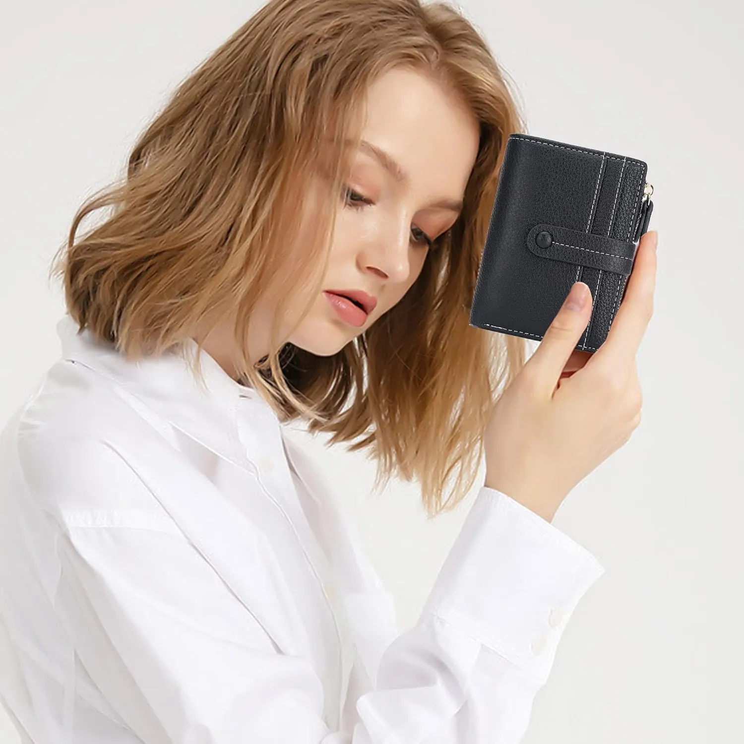Small Wallet for Women,Leather Bifold Card Holder Ladies Wallets RFID Blocking Wallets Zipper Coin Pocket with ID Window Black