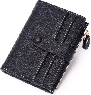 Small Wallet for Women,Leather Bifold Card Holder Ladies Wallets RFID Blocking Wallets Zipper Coin Pocket with ID Window Black