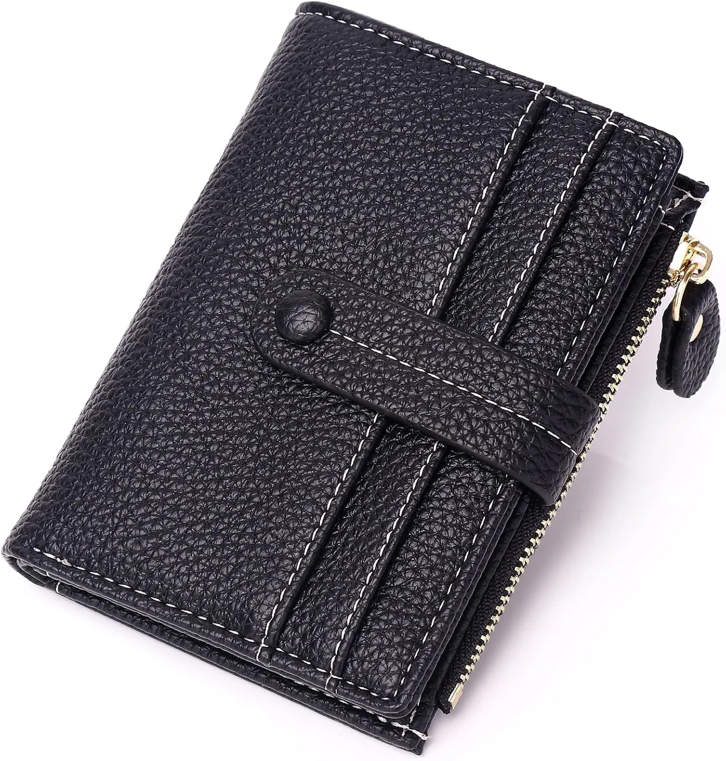 Small Wallet for Women,Leather Bifold Card Holder Ladies Wallets RFID Blocking Wallets Zipper Coin Pocket with ID Window Black