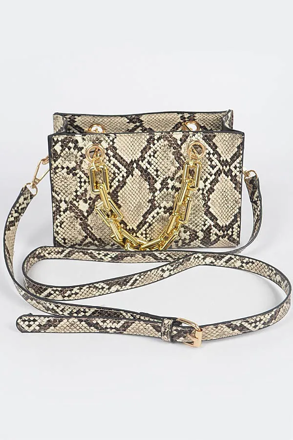 Snake Print Chain Handles Crossbody Bag