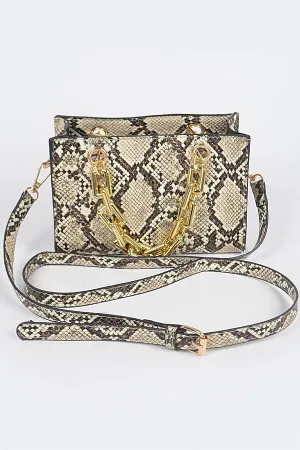 Snake Print Chain Handles Crossbody Bag