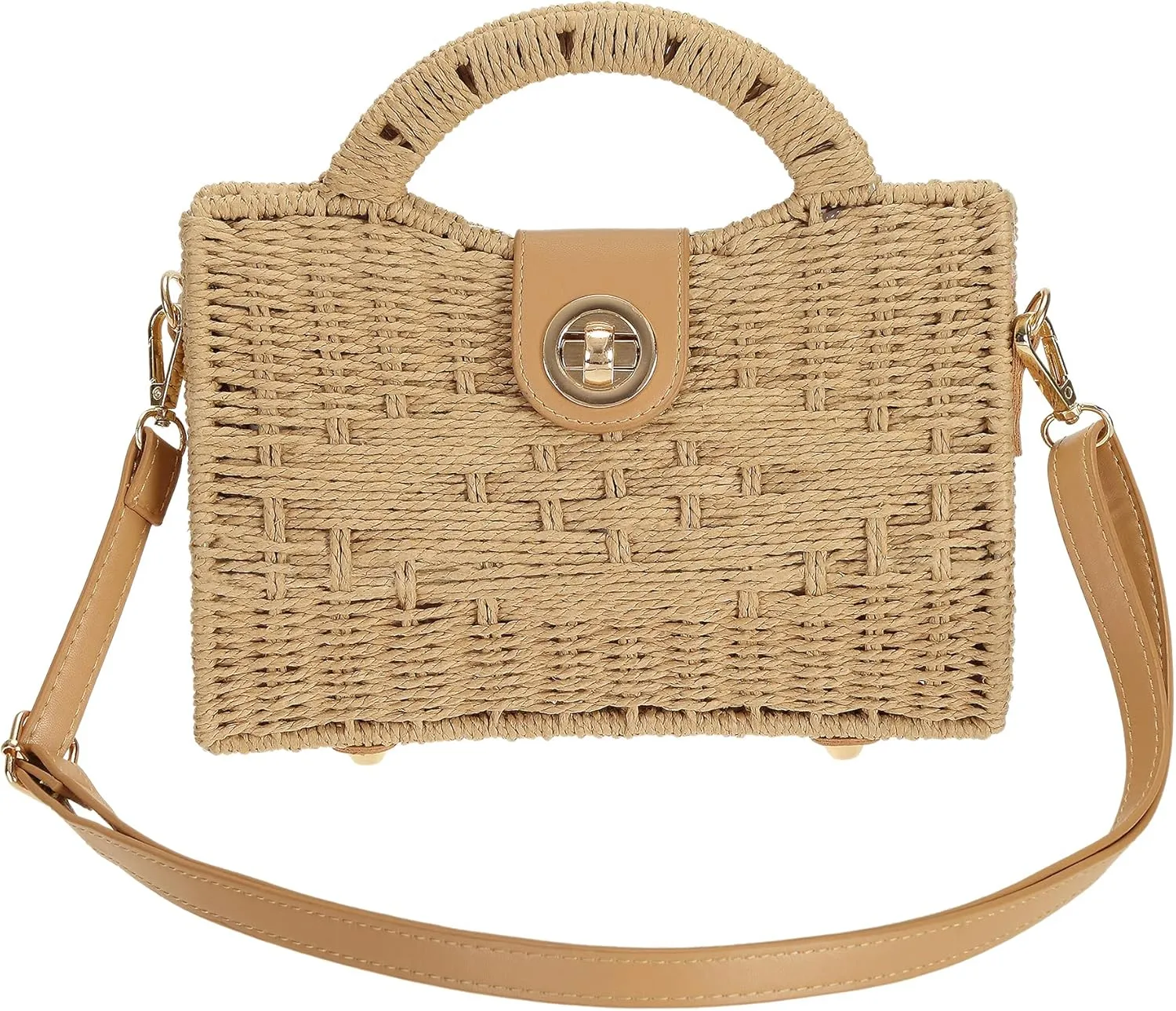 So'each Women Handmade Straw Wicker Woven Purse Boho Crossbody Shoulder Bag