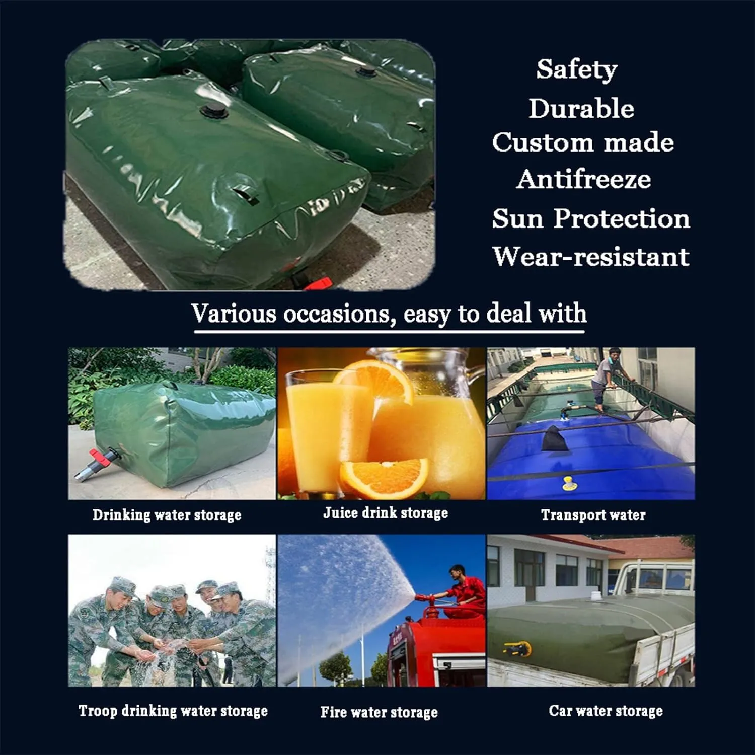 Soft Drought-Resistant Water Bag，Bladder Water Storage Bag, Collapsible Bladder, Portable Water Tank, Large Flexible Emergency Bucket, Camping Shower Water Container ( Size : 1.5x0.9x0.5m/670L/176gall