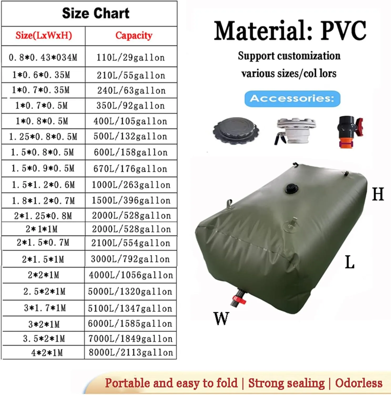 Soft Drought-Resistant Water Bag，Bladder Water Storage Bag, Collapsible Bladder, Portable Water Tank, Large Flexible Emergency Bucket, Camping Shower Water Container ( Size : 1.5x0.9x0.5m/670L/176gall
