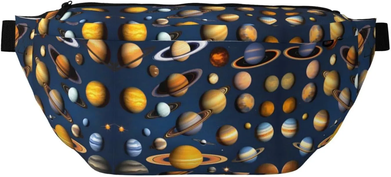 Solar System Planets Crossbody Waist Bag with Multiple Pockets, Easy To carry, Suitable for Sports, Travel and Daily Use.