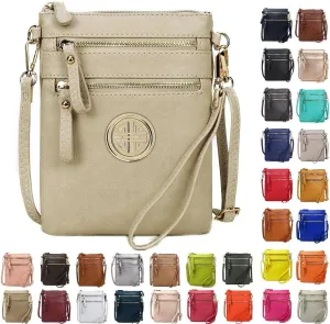 Solene Women's Faux Leather Organizer Multi Zipper Pockets With Detachable Wristlet Crossbody Bag