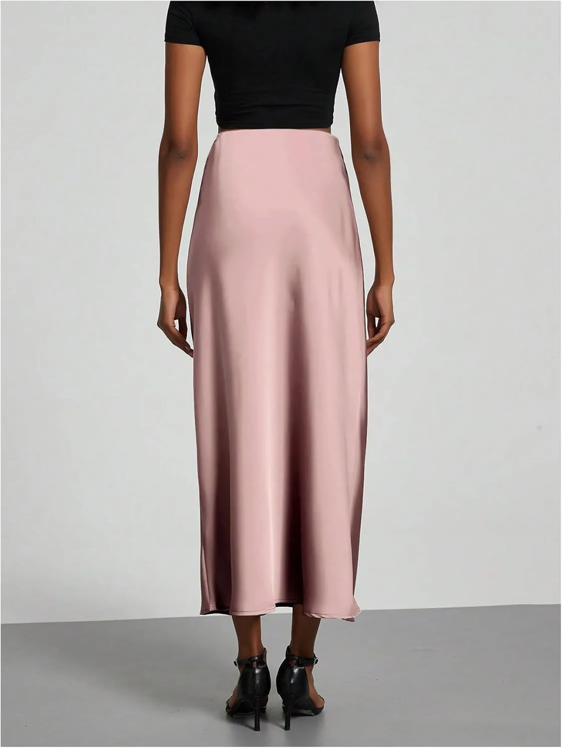 SOLY HUX Women's Elegant Satin Skirts High Waisted Flared Casual Work Office Fishtail Midi Skirt