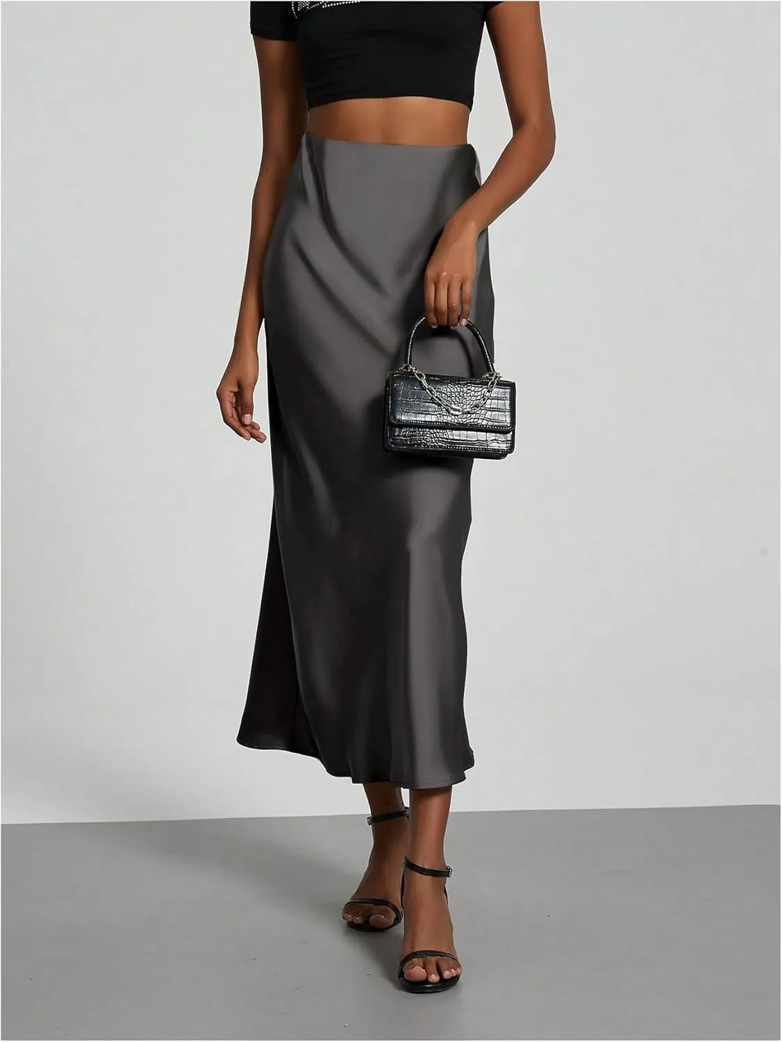 SOLY HUX Women's Elegant Satin Skirts High Waisted Flared Casual Work Office Fishtail Midi Skirt