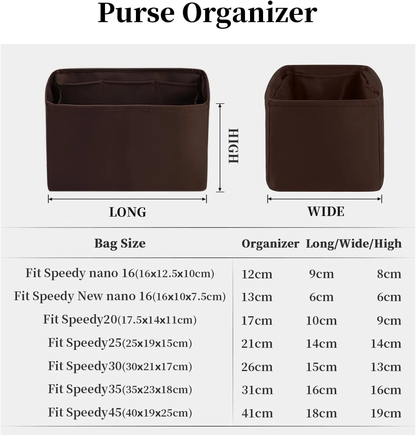 Speedy 25 Organizer Insert, Purse Dividers Compatible with LV Bag Speedy, Women's Handbag Organizers with Silky Satin (Chocolat, Speedy25)