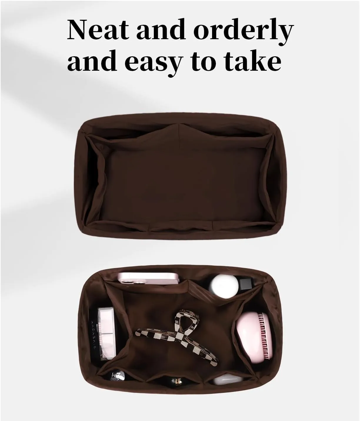 Speedy 25 Organizer Insert, Purse Dividers Compatible with LV Bag Speedy, Women's Handbag Organizers with Silky Satin (Chocolat, Speedy25)