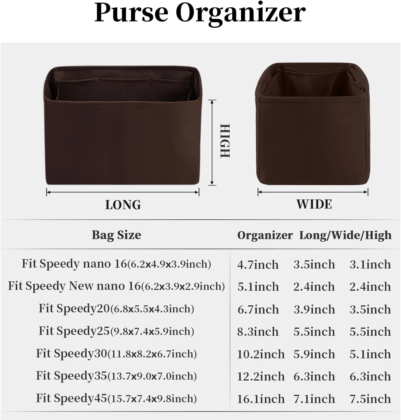 Speedy 25 Organizer Insert, Purse Dividers Compatible with LV Bag Speedy, Women's Handbag Organizers with Silky Satin (Chocolat, Speedy25)