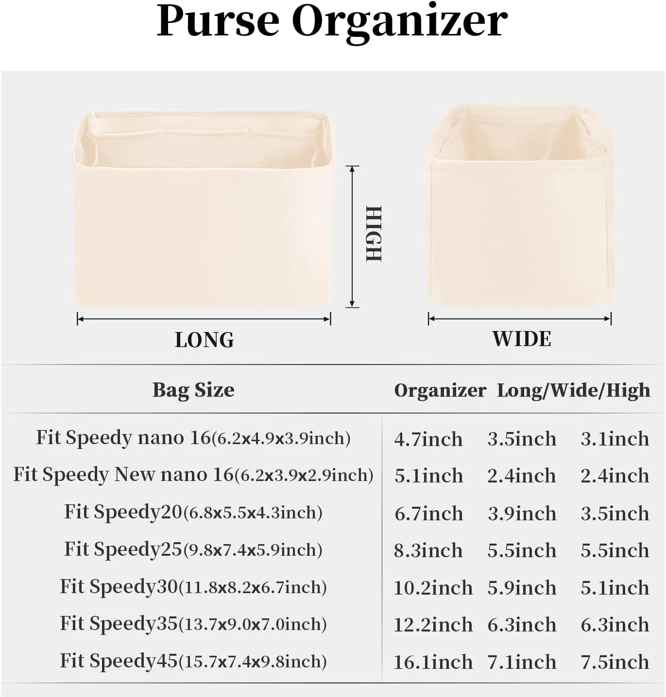 Speedy 25 Organizer Insert, Purse Dividers Compatible with LV Bag Speedy, Women's Handbag Organizers with Silky Satin (Craie, Speedy25)
