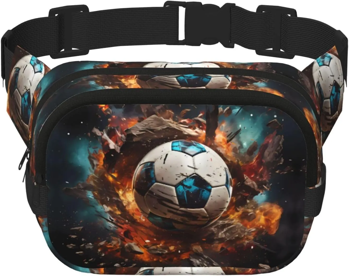 Square Double Layer Waist Bag - Crossbody Bag/Adjustable Strap Chest,for Travel Workout Running print Firecracker Soccer