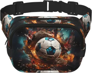 Square Double Layer Waist Bag - Crossbody Bag/Adjustable Strap Chest,for Travel Workout Running print Firecracker Soccer