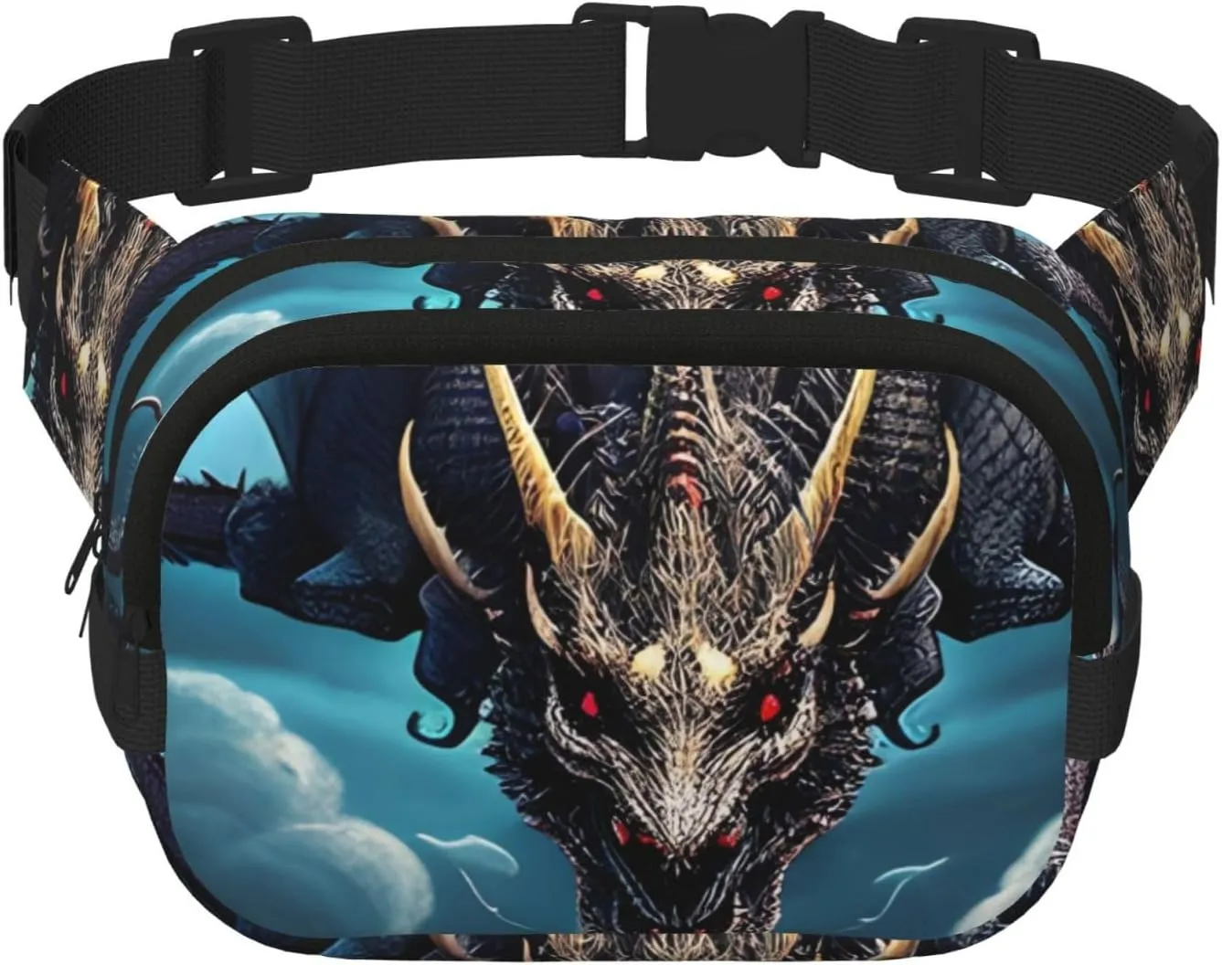 Square Double Layer Waist Bag - Crossbody Bag/Adjustable Strap Chest,for Travel Workout Running print Flying Dragon