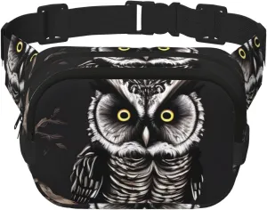 Square Double Layer Waist Bag - Crossbody Bag/Adjustable Strap Chest,for Travel Workout Running print Late Night Owl