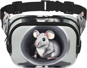 Square Double Layer Waist Bag - Crossbody Bag/Adjustable Strap Chest,for Travel Workout Running print Mouse in the Hole