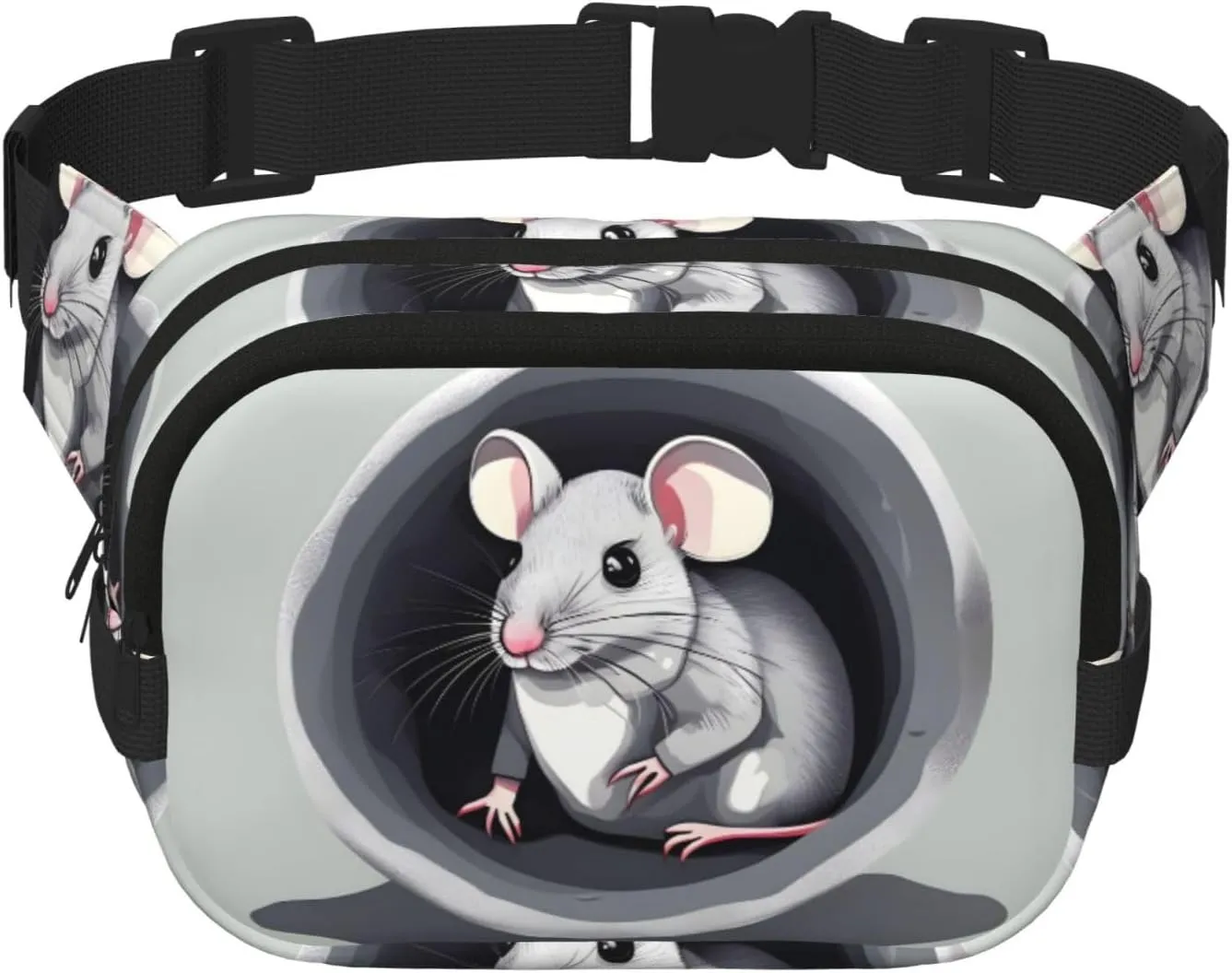 Square Double Layer Waist Bag - Crossbody Bag/Adjustable Strap Chest,for Travel Workout Running print Mouse in the Hole