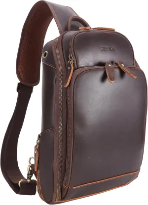 STAR VISTA Caracalla Full Grain Leather Sling Bag, Crossbody Chest Bag, Minimalist Design, Casual Daypack, YKK Zippers (Medium (12.9" Tablet))
