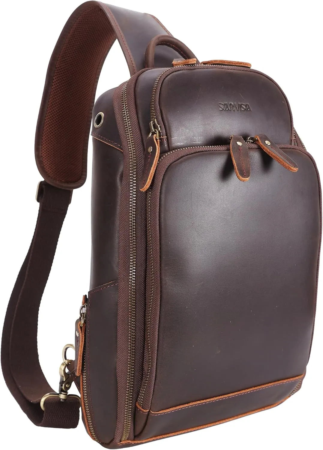 STAR VISTA Caracalla Full Grain Leather Sling Bag, Crossbody Chest Bag, Minimalist Design, Casual Daypack, YKK Zippers (Medium (12.9" Tablet))