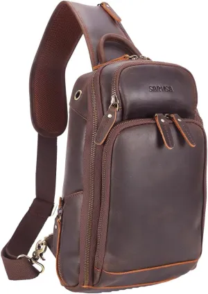 STAR VISTA Caracalla Full Grain Leather Sling Bag, Crossbody Chest Bag, Minimalist Design, Casual Daypack, YKK Zippers (Small (11" Tablet))