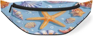 Starfish Shells Sea Shells Fanny Pack for Women Men Waist Pack Crossbody Bag with Adjustable Belt for Travel Hiking Running Cycling Festivals