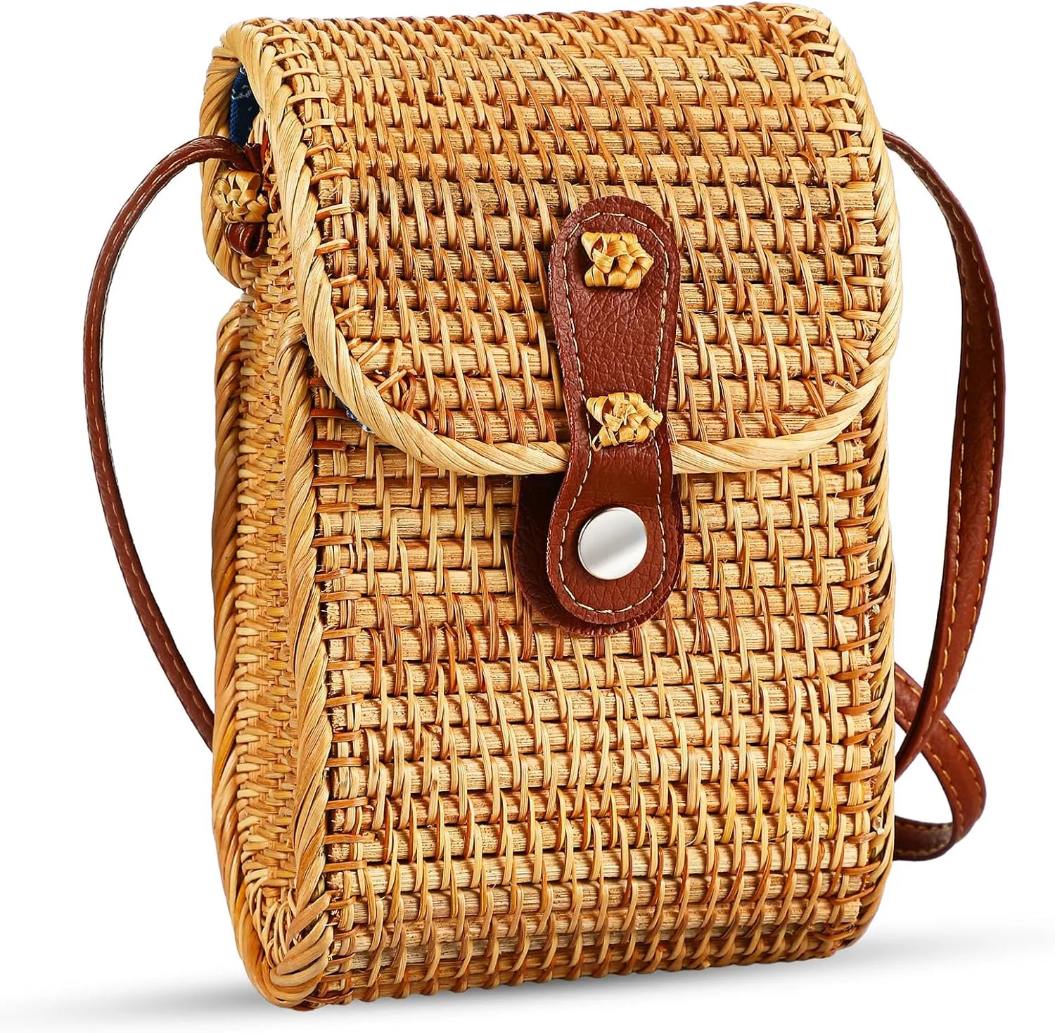 Straw Bag Crossbody Wicker Purses for Women Small Boho Rattan Purse Shoulder Crossbody Handmade Wicker Woven Purse