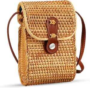 Straw Bag Crossbody Wicker Purses for Women Small Boho Rattan Purse Shoulder Crossbody Handmade Wicker Woven Purse