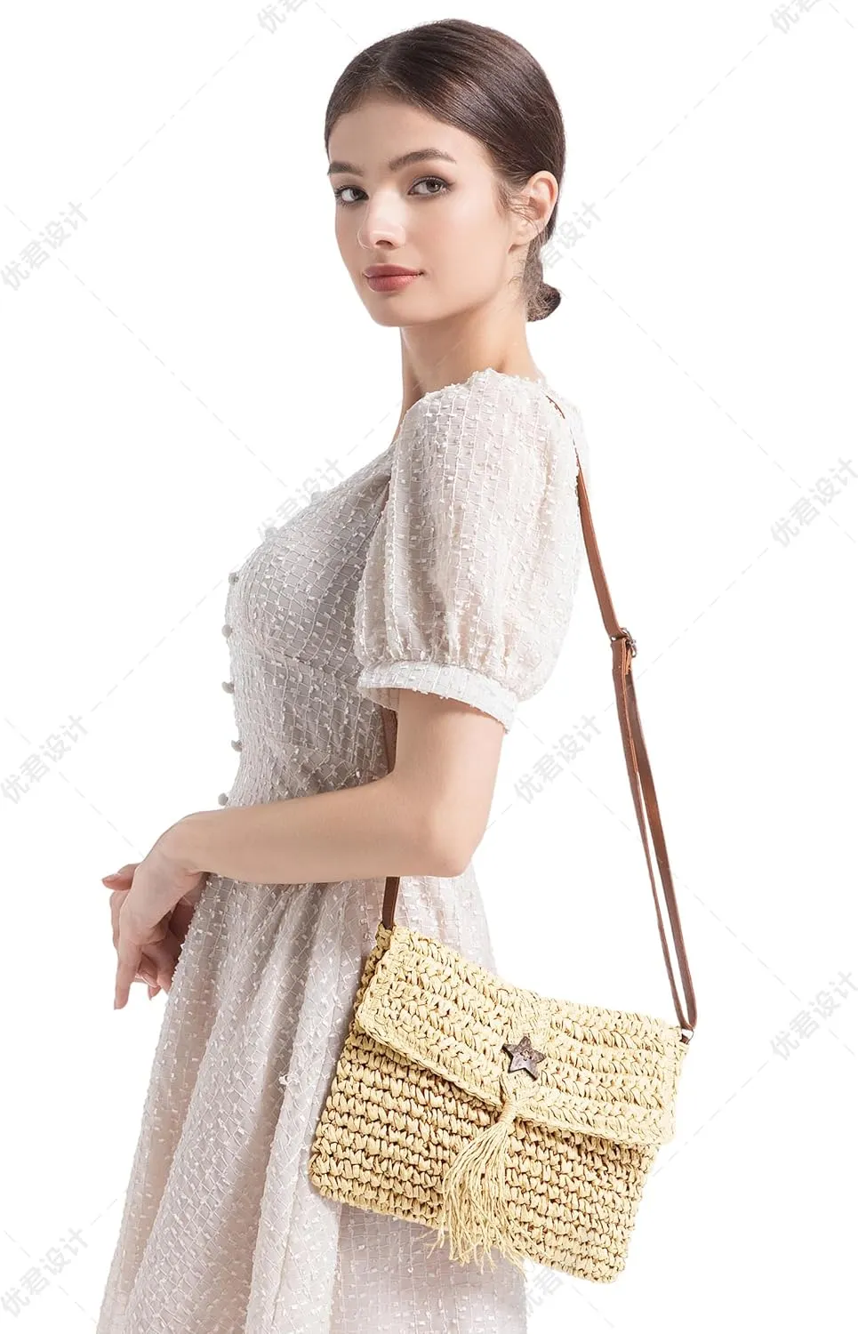 Straw Bag for Women Straw Clutch Purse Summer Beach Bag Woven Shoulder Crossbody Bag