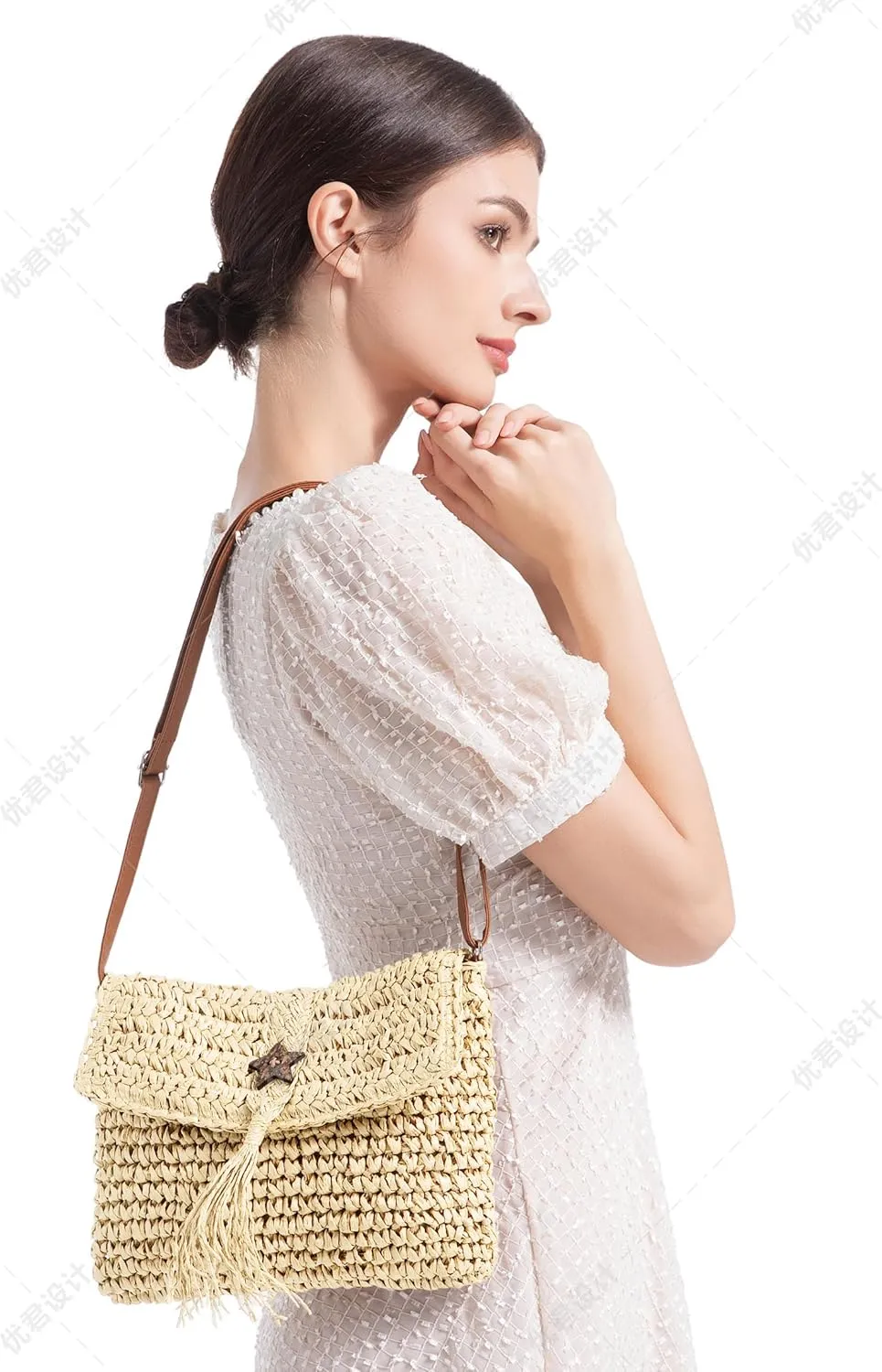 Straw Bag for Women Straw Clutch Purse Summer Beach Bag Woven Shoulder Crossbody Bag