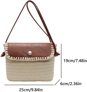 Straw Beach Bag Flap Crossbody Bag Boho Style Summer Shoulder Bag Chic Crossbody Purse for Women Beach Vacation