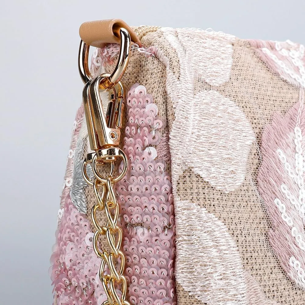 Straw Beach Bag for Women Chic Mesh Chain Purse Summer Sequin Floral Shoulder Crossbody Bag Small Multi Color Purse 2025