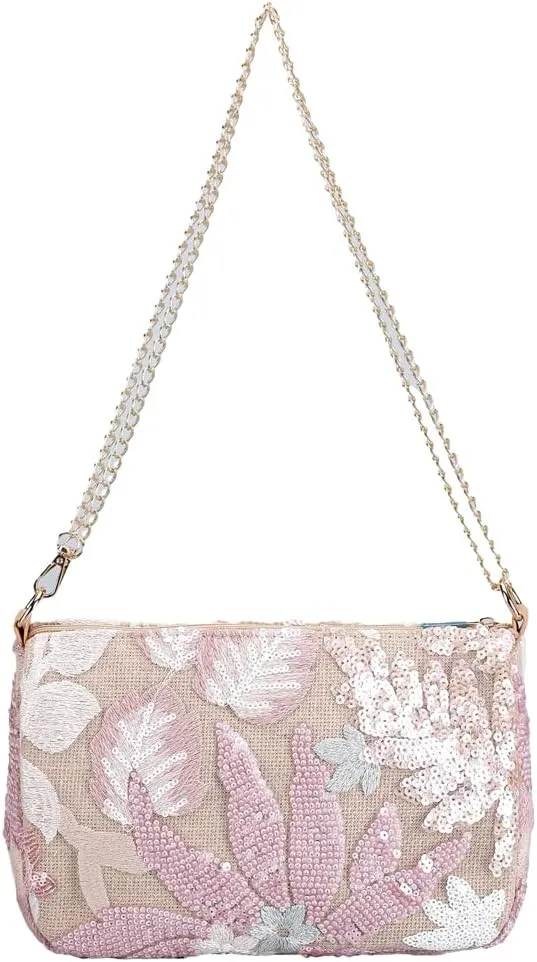 Straw Beach Bag for Women Chic Mesh Chain Purse Summer Sequin Floral Shoulder Crossbody Bag Small Multi Color Purse 2025