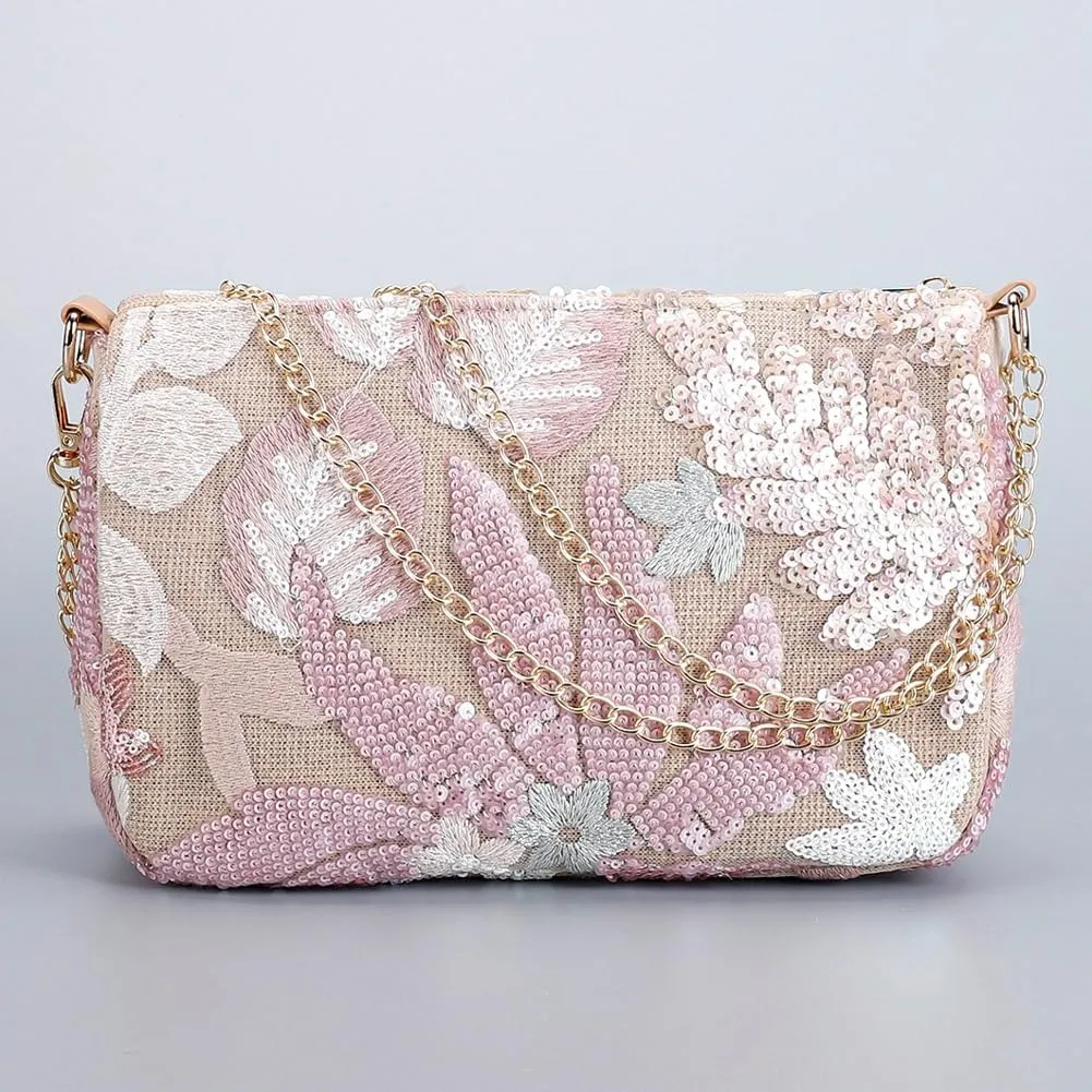 Straw Beach Bag for Women Chic Mesh Chain Purse Summer Sequin Floral Shoulder Crossbody Bag Small Multi Color Purse 2025