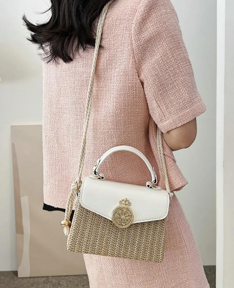 Straw Beach Bags for Women Chic Top-Handle Purses Summer Straw Crossbody Tote Handbag Travel Work Hobo Shoulder Bag 2025