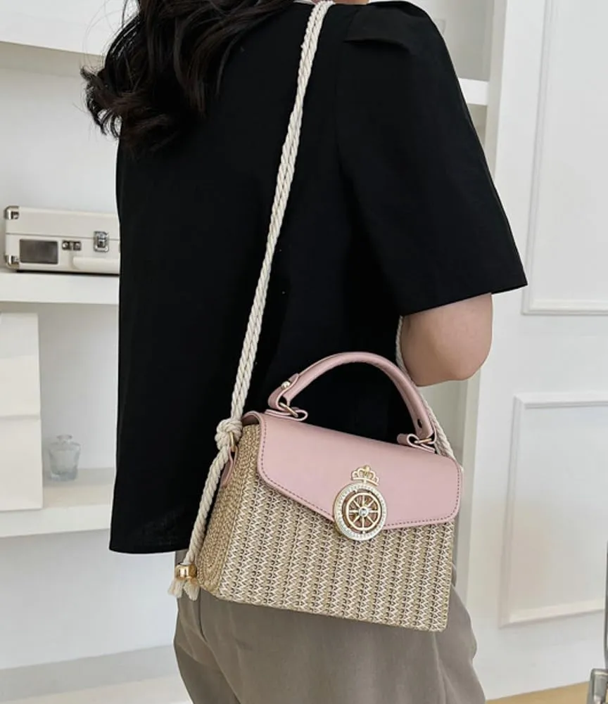 Straw Beach Bags for Women Chic Top-Handle Purses Summer Straw Crossbody Tote Handbag Travel Work Hobo Shoulder Bag 2025