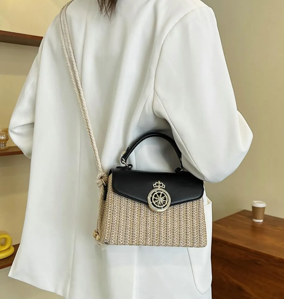 Straw Beach Bags for Women Chic Top-Handle Purses Summer Straw Crossbody Tote Handbag Travel Work Hobo Shoulder Bag 2025