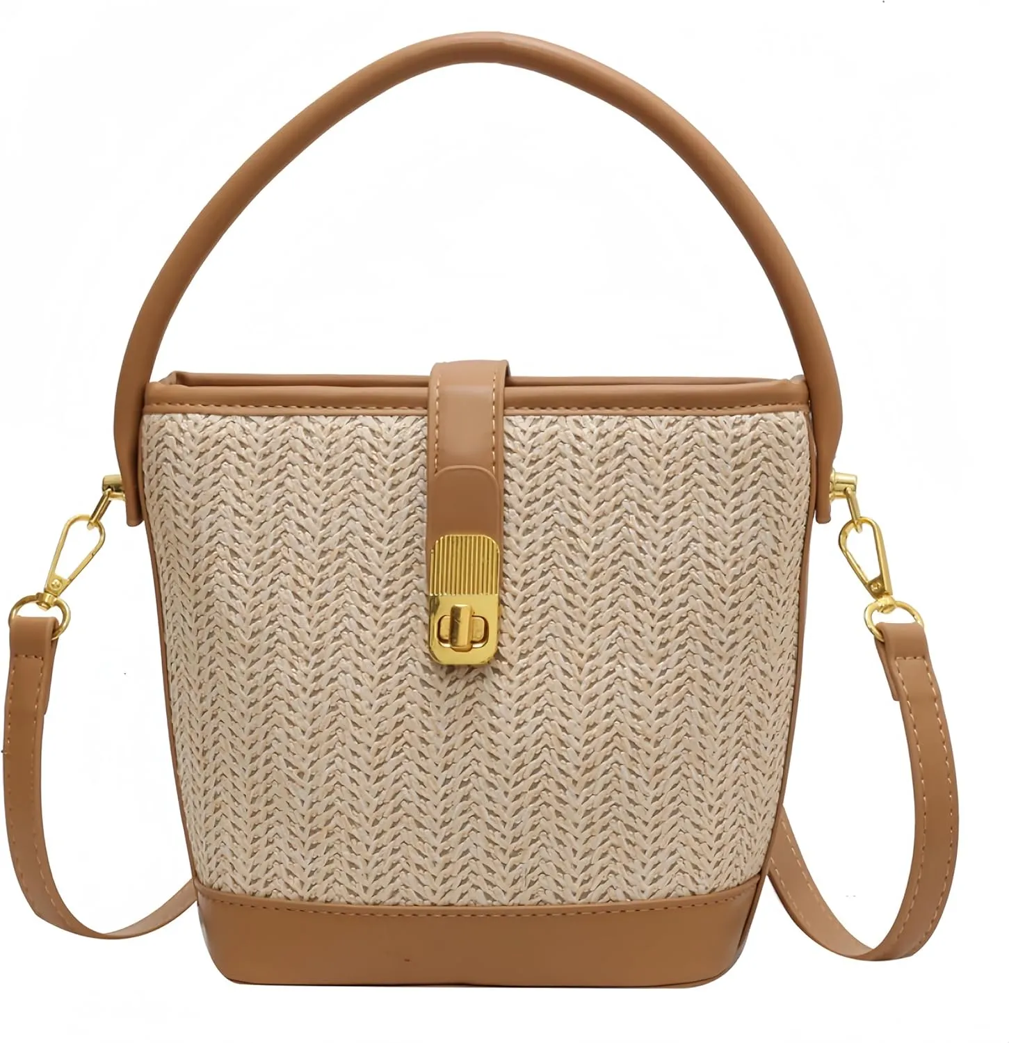 Straw Beach Bags For Women Rattan Purses Summer Straw Bucket Bag Crossbody Handwoven Raffia Bag Handbag Purse Shoulder Bag