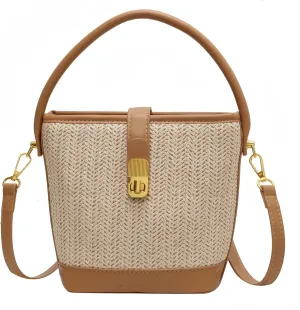 Straw Beach Bags For Women Rattan Purses Summer Straw Bucket Bag Crossbody Handwoven Raffia Bag Handbag Purse Shoulder Bag