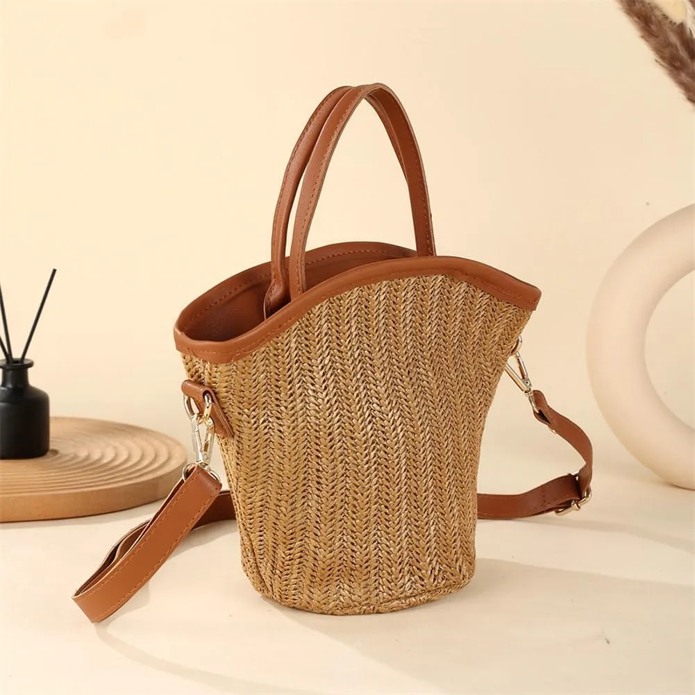 Straw Beach Bags for Women Woven Crossbody Bags Handmade Tote Bag Raffia Bag Straw Purse Sling Bag Handbag Summer Vacation