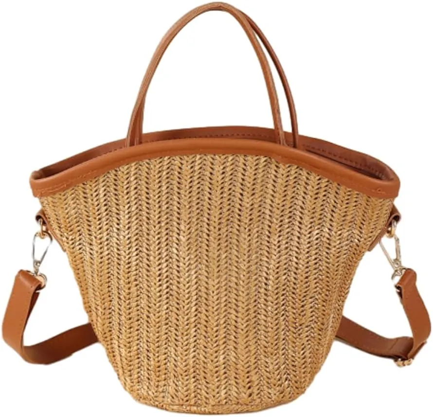 Straw Beach Bags for Women Woven Crossbody Bags Handmade Tote Bag Raffia Bag Straw Purse Sling Bag Handbag Summer Vacation