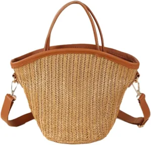 Straw Beach Bags for Women Woven Crossbody Bags Handmade Tote Bag Raffia Bag Straw Purse Sling Bag Handbag Summer Vacation