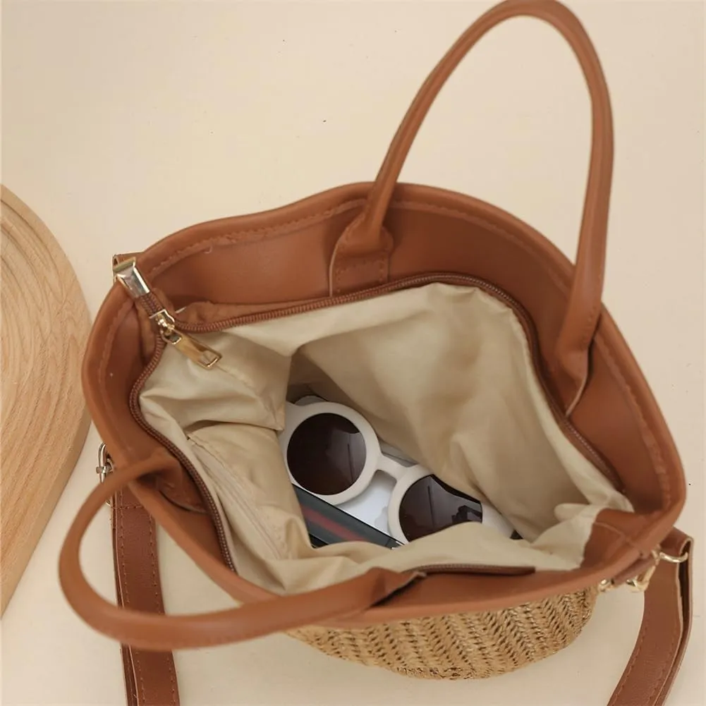 Straw Beach Bags for Women Woven Crossbody Bags Handmade Tote Bag Raffia Bag Straw Purse Sling Bag Handbag Summer Vacation