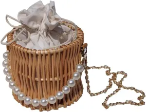 Straw Beach Pearl Bag Purse Bag for Women Vacation Handmade Basket Tote Bamboo Should Bag Handbag Best Gift for Girls Wife